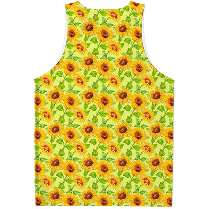 Beige Watercolor Sunflower Pattern Print Men's Tank Top