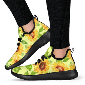 Beige Watercolor Sunflower Pattern Print Mesh Knit Shoes GearFrost