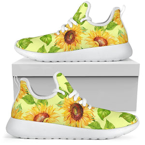 Beige Watercolor Sunflower Pattern Print Mesh Knit Shoes GearFrost