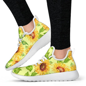 Beige Watercolor Sunflower Pattern Print Mesh Knit Shoes GearFrost