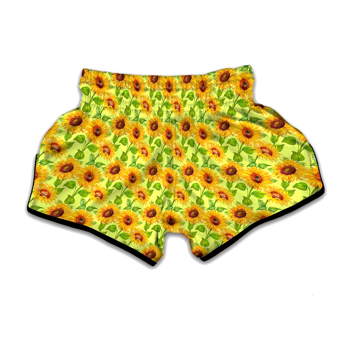 Beige Watercolor Sunflower Pattern Print Muay Thai Boxing Shorts