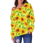 Beige Watercolor Sunflower Pattern Print Off Shoulder Sweatshirt GearFrost