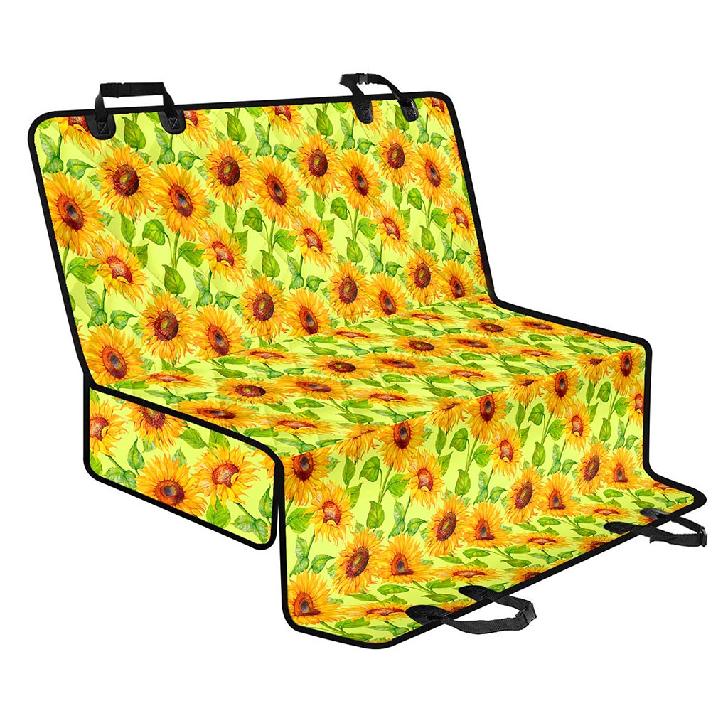 Beige Watercolor Sunflower Pattern Print Pet Car Back Seat Cover