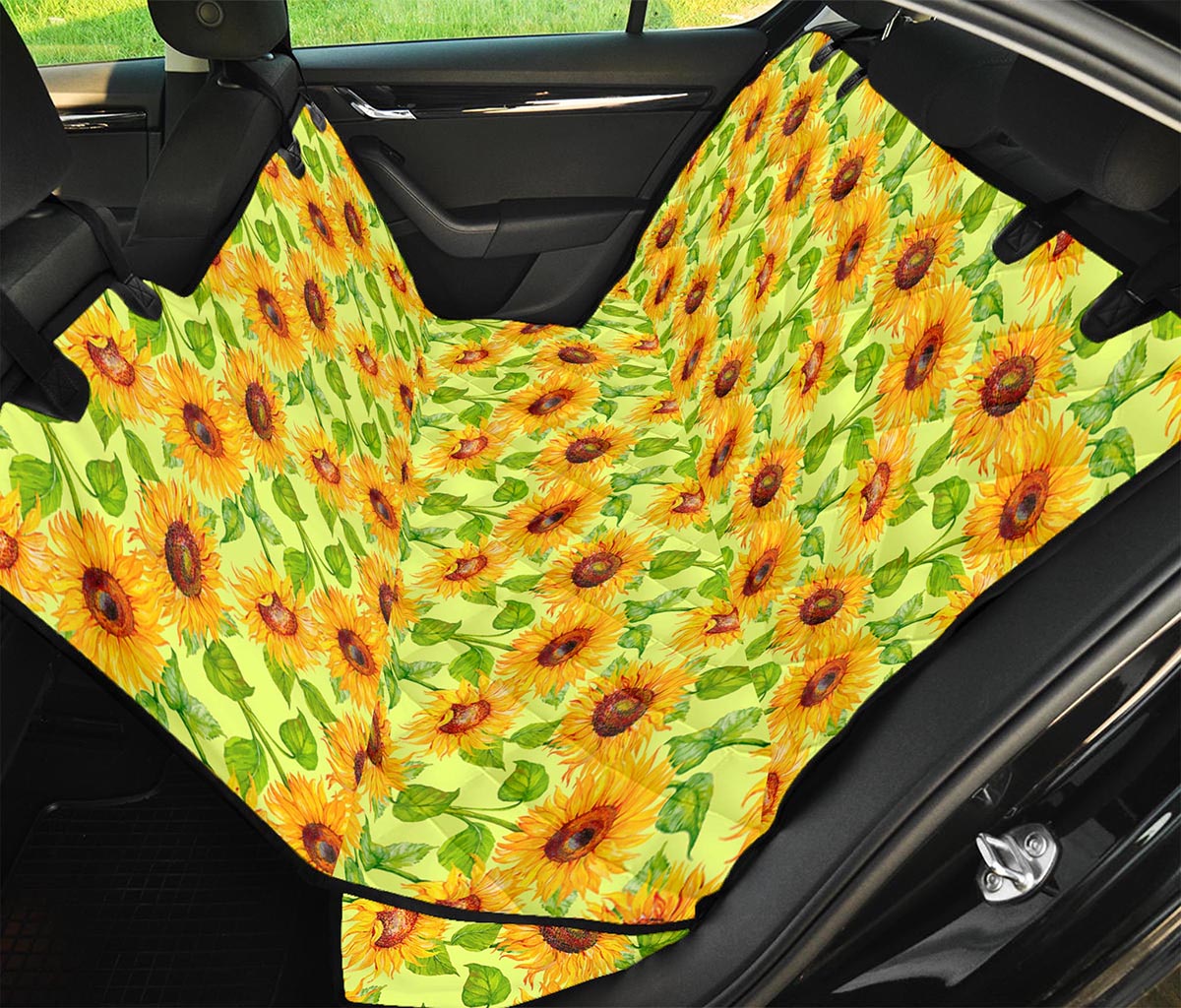 Beige Watercolor Sunflower Pattern Print Pet Car Back Seat Cover