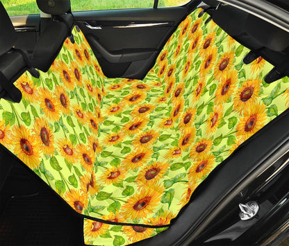Beige Watercolor Sunflower Pattern Print Pet Car Back Seat Cover