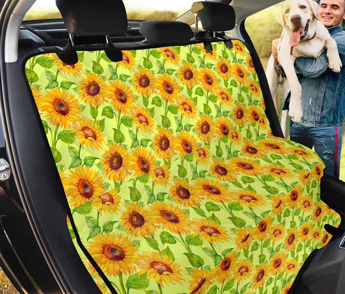 Beige Watercolor Sunflower Pattern Print Pet Car Back Seat Cover
