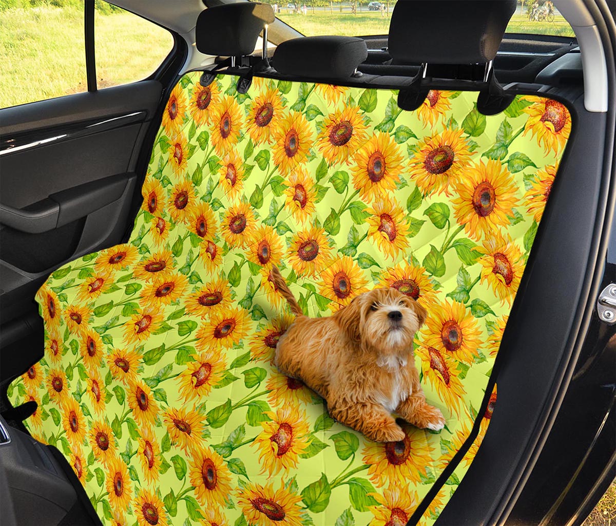 Beige Watercolor Sunflower Pattern Print Pet Car Back Seat Cover