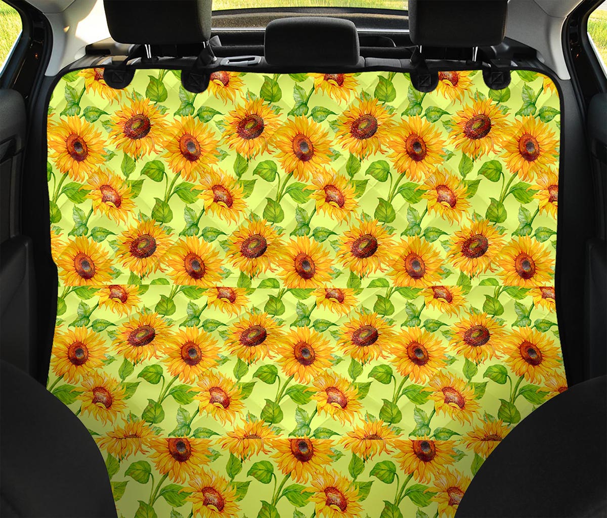 Beige Watercolor Sunflower Pattern Print Pet Car Back Seat Cover