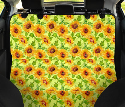 Beige Watercolor Sunflower Pattern Print Pet Car Back Seat Cover