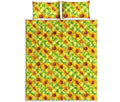 Beige Watercolor Sunflower Pattern Print Quilt Bed Set