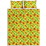 Beige Watercolor Sunflower Pattern Print Quilt Bed Set