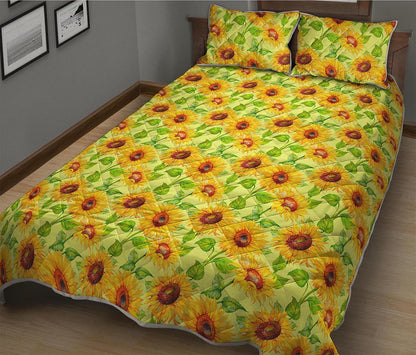 Beige Watercolor Sunflower Pattern Print Quilt Bed Set