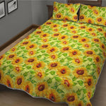 Beige Watercolor Sunflower Pattern Print Quilt Bed Set