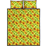 Beige Watercolor Sunflower Pattern Print Quilt Bed Set