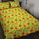 Beige Watercolor Sunflower Pattern Print Quilt Bed Set