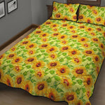 Beige Watercolor Sunflower Pattern Print Quilt Bed Set