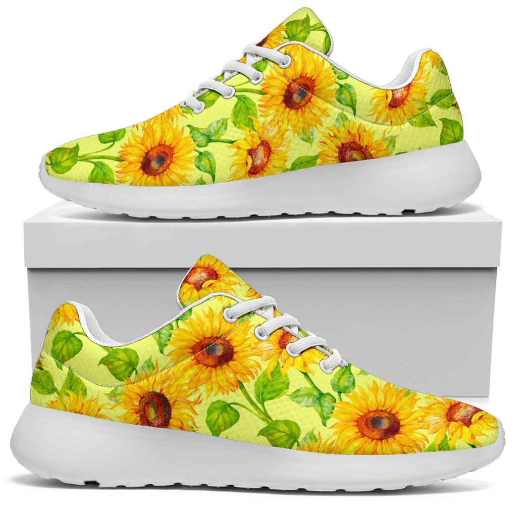 Beige Watercolor Sunflower Pattern Print Sport Shoes GearFrost