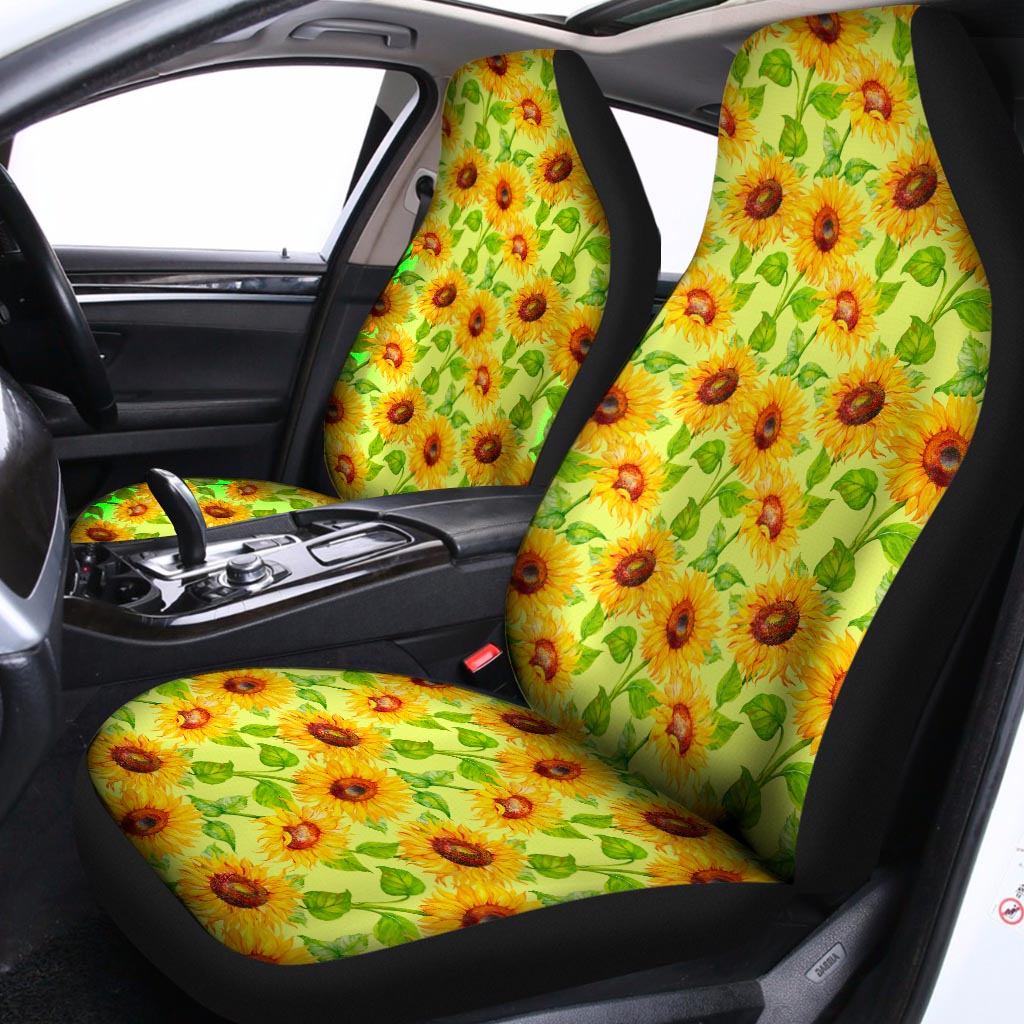 Beige Watercolor Sunflower Pattern Print Universal Fit Car Seat Covers