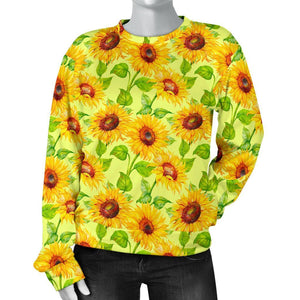 Beige Watercolor Sunflower Pattern Print Women's Crewneck Sweatshirt GearFrost