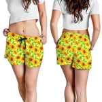 Beige Watercolor Sunflower Pattern Print Women's Shorts