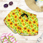 Beige Watercolor Sunflower Pattern Print Women's Shorts