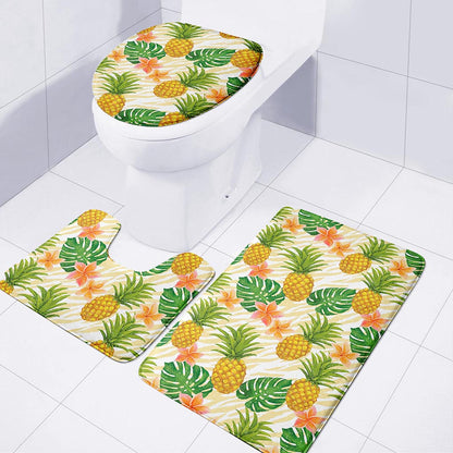 Beige Zebra Pineapple Pattern Print 3 Piece Bath Mat Set