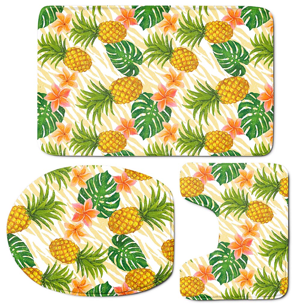 Beige Zebra Pineapple Pattern Print 3 Piece Bath Mat Set