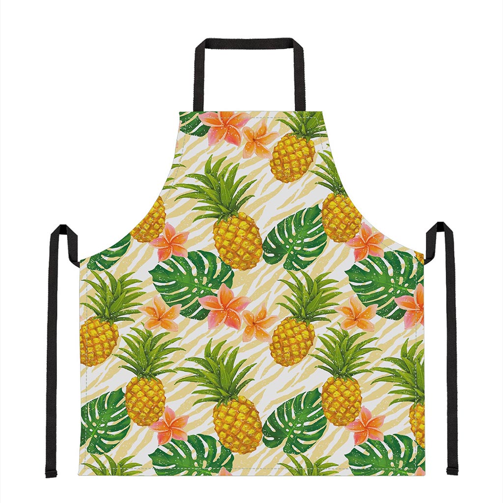 Beige Zebra Pineapple Pattern Print Apron