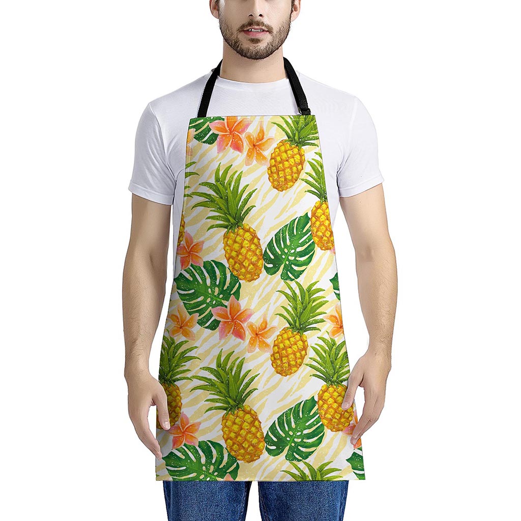 Beige Zebra Pineapple Pattern Print Apron