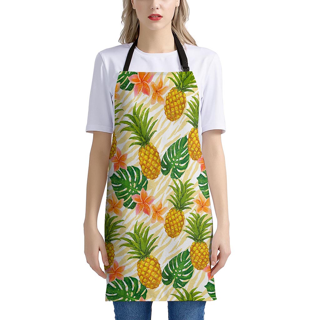 Beige Zebra Pineapple Pattern Print Apron