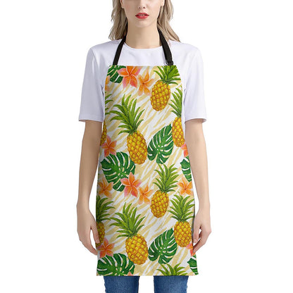 Beige Zebra Pineapple Pattern Print Apron