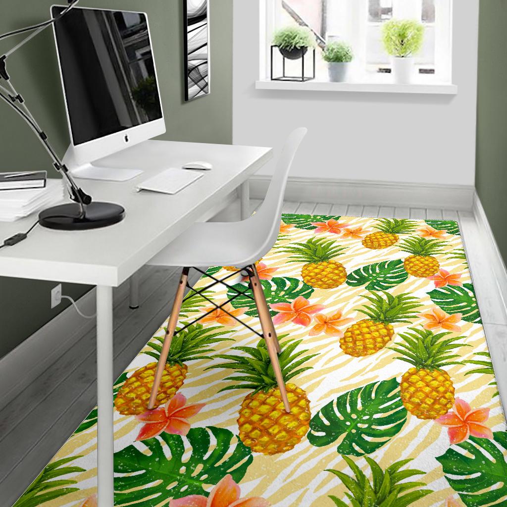 Beige Zebra Pineapple Pattern Print Area Rug GearFrost
