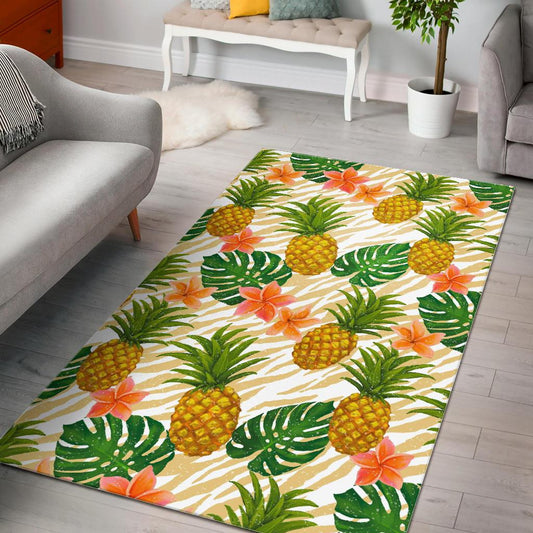 Beige Zebra Pineapple Pattern Print Area Rug GearFrost