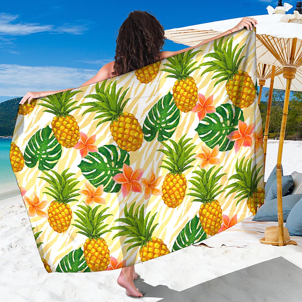 Beige Zebra Pineapple Pattern Print Beach Sarong Wrap