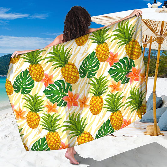 Beige Zebra Pineapple Pattern Print Beach Sarong Wrap