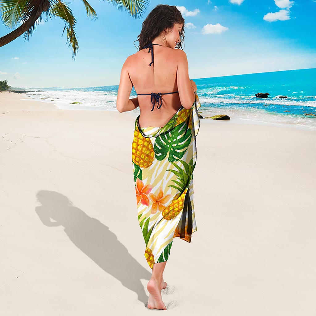 Beige Zebra Pineapple Pattern Print Beach Sarong Wrap