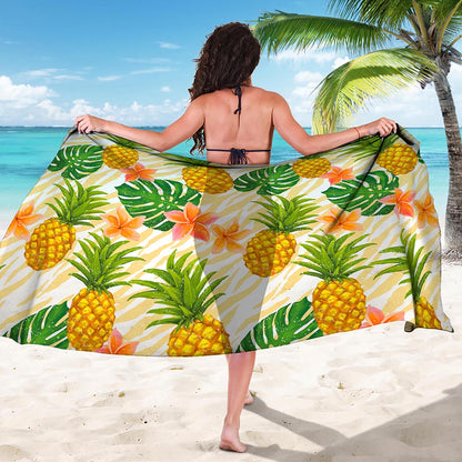 Beige Zebra Pineapple Pattern Print Beach Sarong Wrap