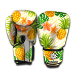 Beige Zebra Pineapple Pattern Print Boxing Gloves