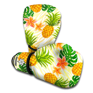 Beige Zebra Pineapple Pattern Print Boxing Gloves