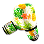 Beige Zebra Pineapple Pattern Print Boxing Gloves