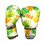 Beige Zebra Pineapple Pattern Print Boxing Gloves