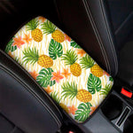 Beige Zebra Pineapple Pattern Print Car Center Console Cover