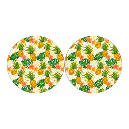 Beige Zebra Pineapple Pattern Print Car Coasters
