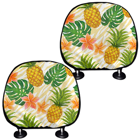 Beige Zebra Pineapple Pattern Print Car Headrest Covers