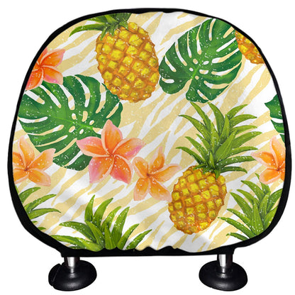 Beige Zebra Pineapple Pattern Print Car Headrest Covers