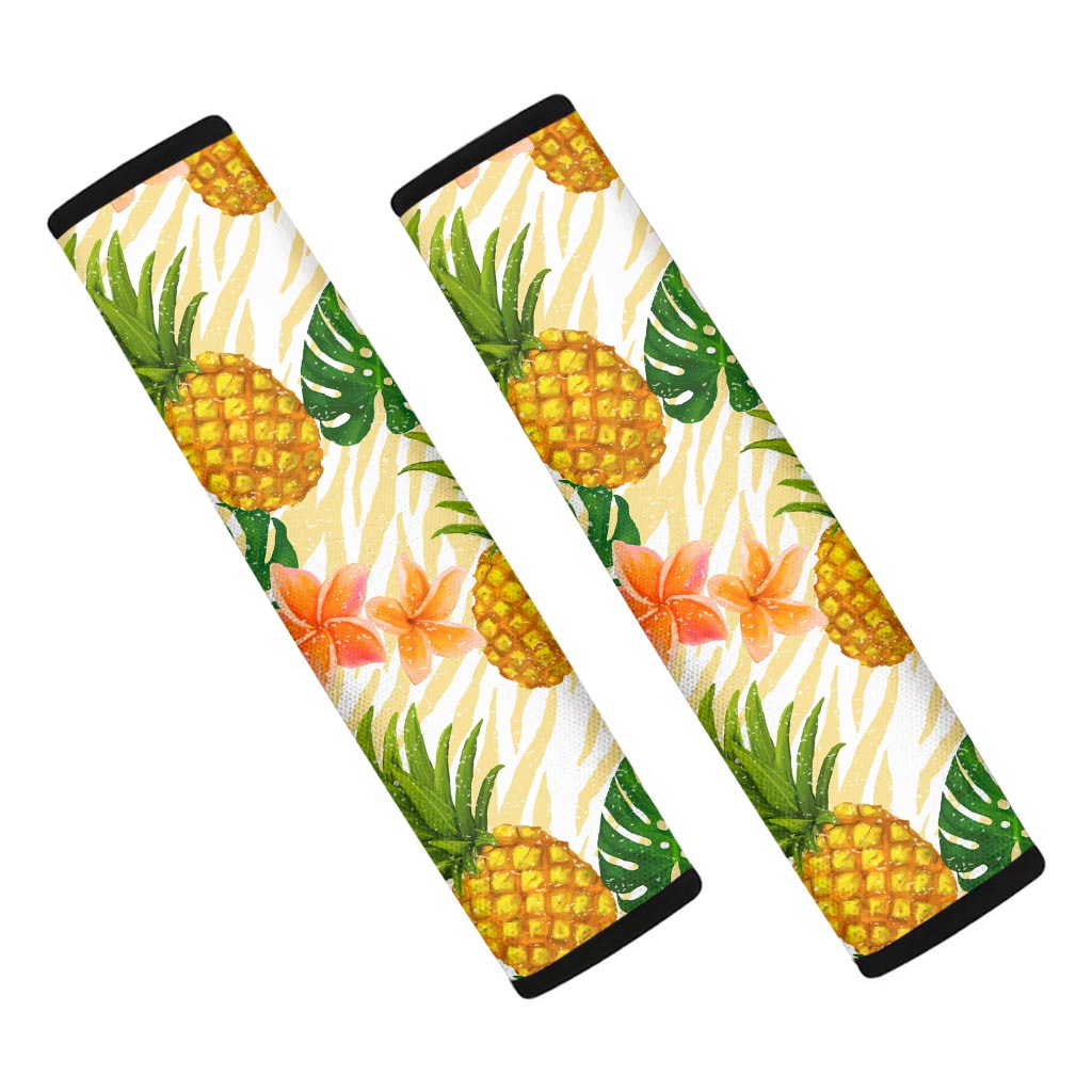 Beige Zebra Pineapple Pattern Print Car Seat Belt Covers