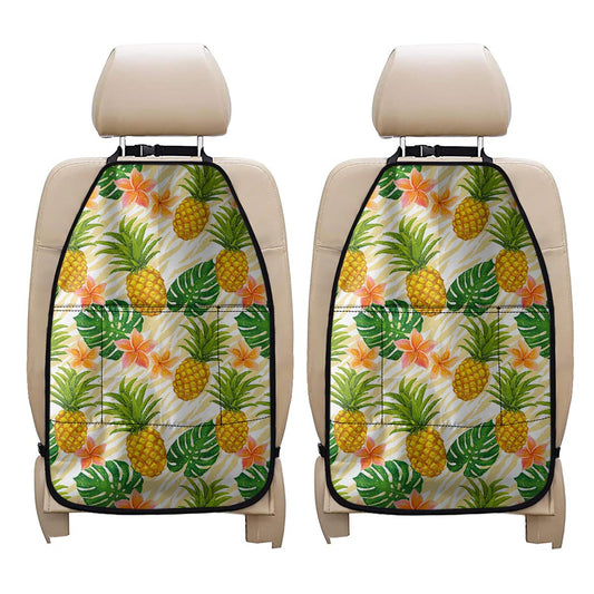 Beige Zebra Pineapple Pattern Print Car Seat Organizers