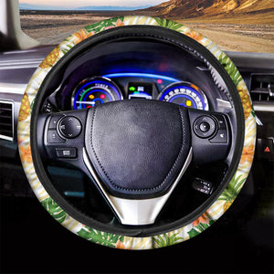 Beige Zebra Pineapple Pattern Print Car Steering Wheel Cover