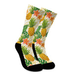 Beige Zebra Pineapple Pattern Print Crew Socks