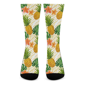 Beige Zebra Pineapple Pattern Print Crew Socks